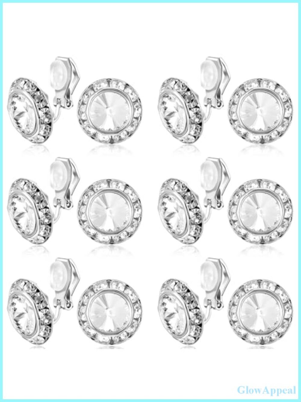 6 Pairs Silver Clip On Earrings for Women Dance Competition Crystal Rhinestone